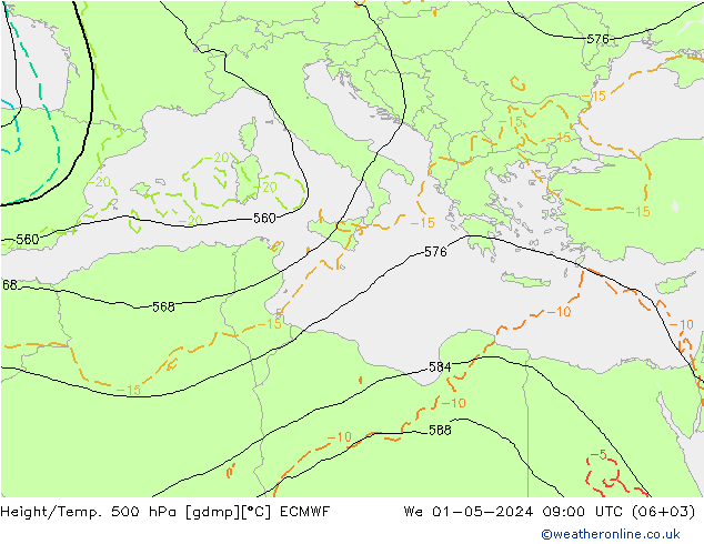 Height/Temp. 500 hPa ECMWF We 01.05.2024 09 UTC