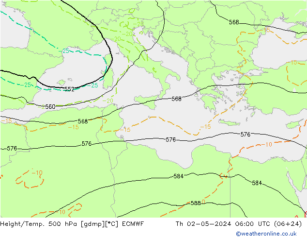 Z500/Rain (+SLP)/Z850 ECMWF Qui 02.05.2024 06 UTC