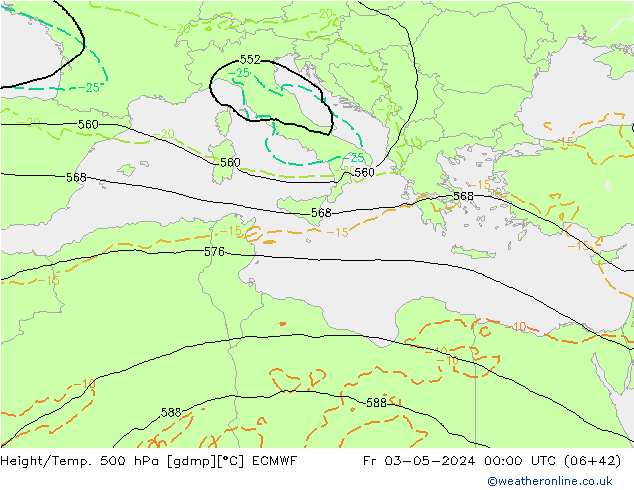 Z500/Rain (+SLP)/Z850 ECMWF Fr 03.05.2024 00 UTC