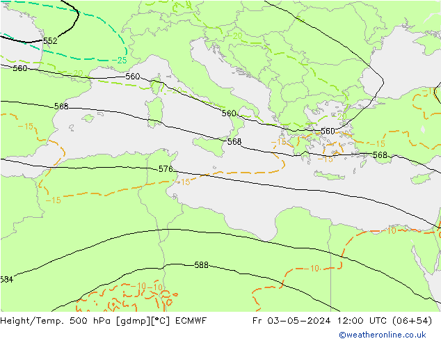 Z500/Rain (+SLP)/Z850 ECMWF ven 03.05.2024 12 UTC