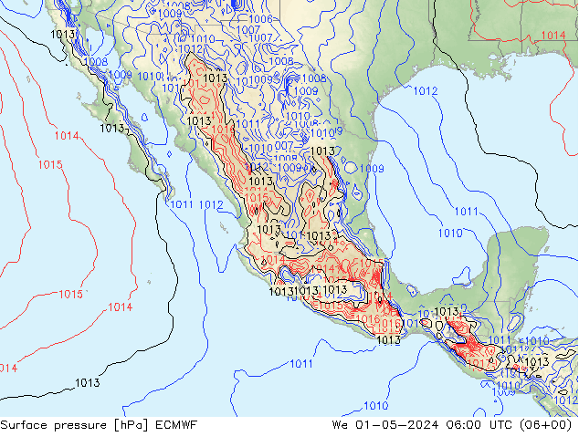 Presión superficial ECMWF mié 01.05.2024 06 UTC