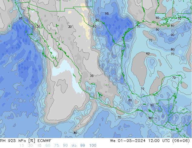 Humedad rel. 925hPa ECMWF mié 01.05.2024 12 UTC