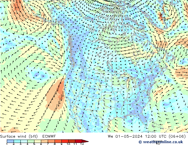 Bodenwind (bft) ECMWF Mi 01.05.2024 12 UTC