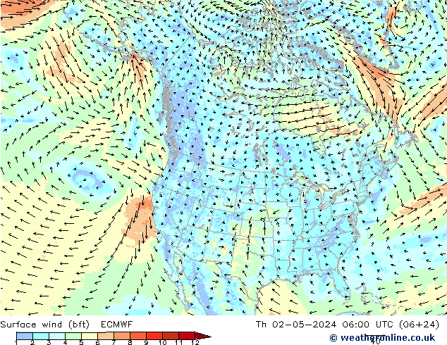 Surface wind (bft) ECMWF Th 02.05.2024 06 UTC