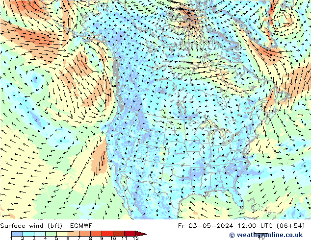 Surface wind (bft) ECMWF Fr 03.05.2024 12 UTC