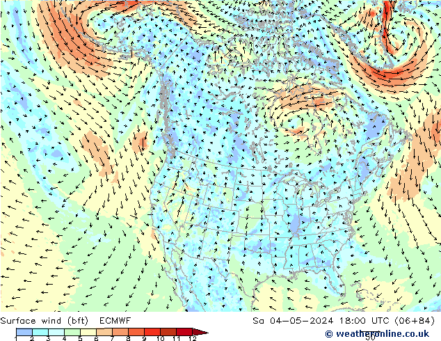 Bodenwind (bft) ECMWF Sa 04.05.2024 18 UTC