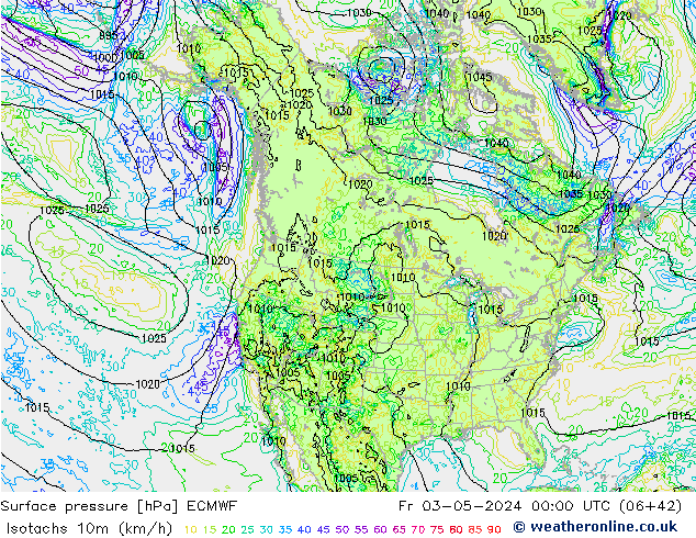 Isotachs (kph) ECMWF Sex 03.05.2024 00 UTC