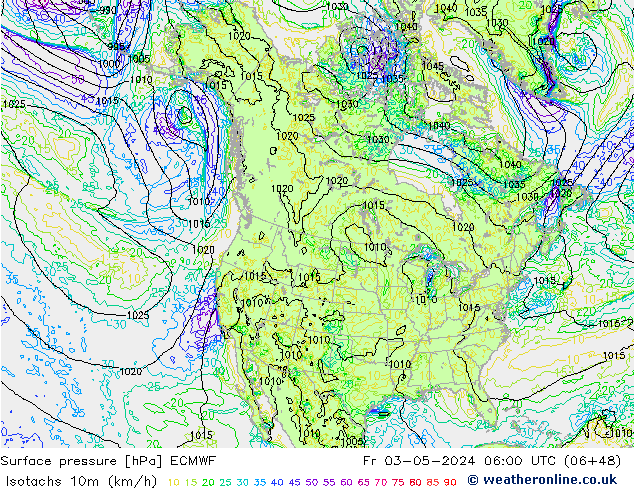 Isotachs (kph) ECMWF Sex 03.05.2024 06 UTC