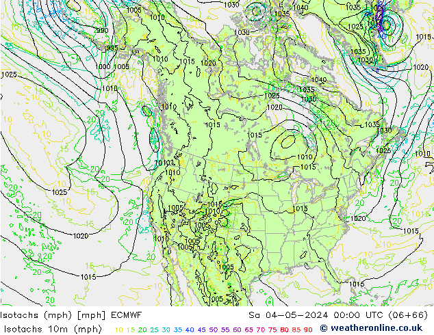 Isotachs (mph) ECMWF сб 04.05.2024 00 UTC