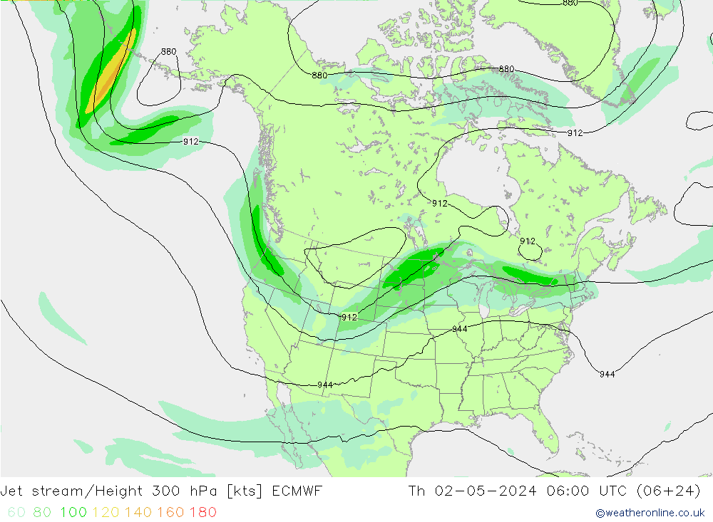 Jet stream/Height 300 hPa ECMWF Th 02.05.2024 06 UTC