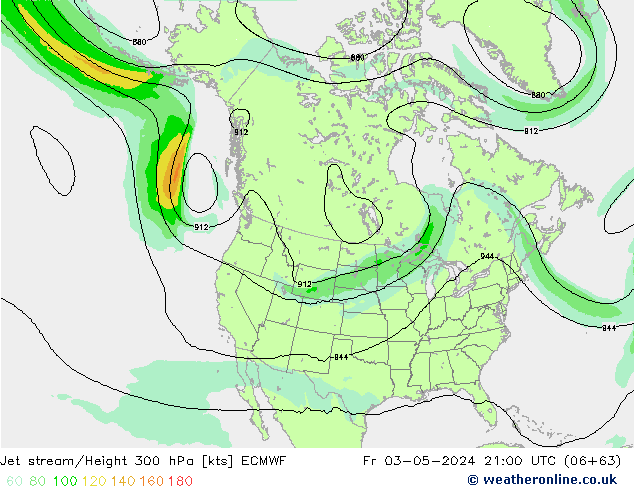 Jet stream/Height 300 hPa ECMWF Pá 03.05.2024 21 UTC