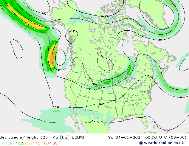 Prąd strumieniowy ECMWF so. 04.05.2024 00 UTC