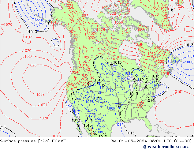 Surface pressure ECMWF We 01.05.2024 06 UTC