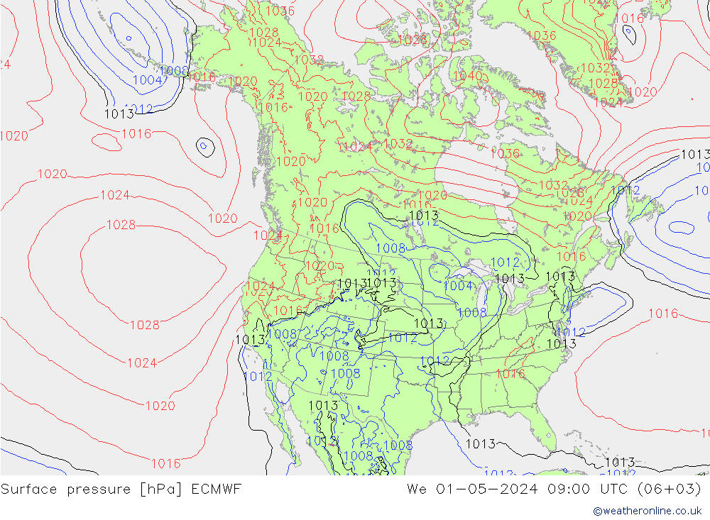 Surface pressure ECMWF We 01.05.2024 09 UTC