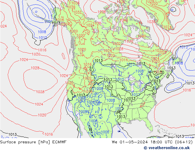 Surface pressure ECMWF We 01.05.2024 18 UTC