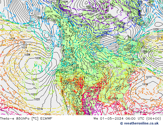 Theta-e 850hPa ECMWF We 01.05.2024 06 UTC