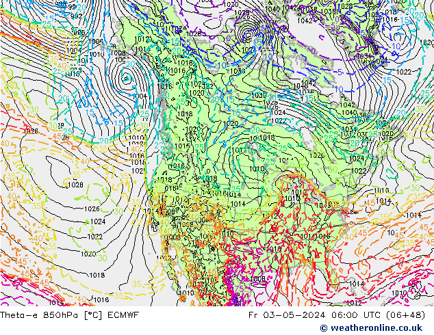 Theta-e 850hPa ECMWF Cu 03.05.2024 06 UTC