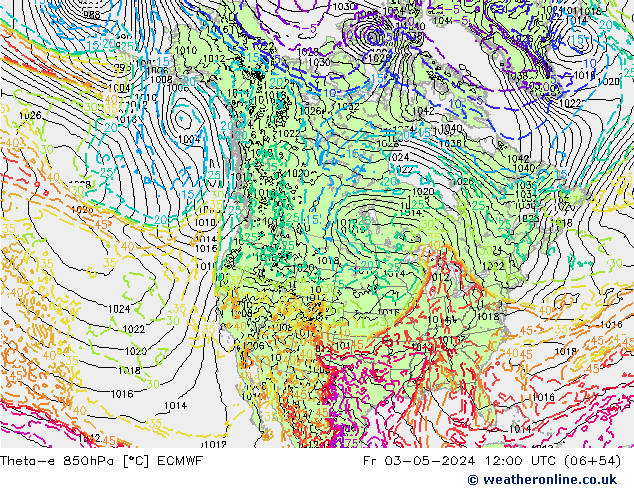 Theta-e 850hPa ECMWF Fr 03.05.2024 12 UTC