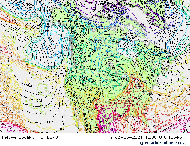 Theta-e 850hPa ECMWF Fr 03.05.2024 15 UTC