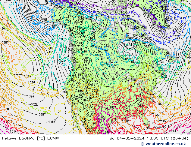 Theta-e 850hPa ECMWF Sa 04.05.2024 18 UTC