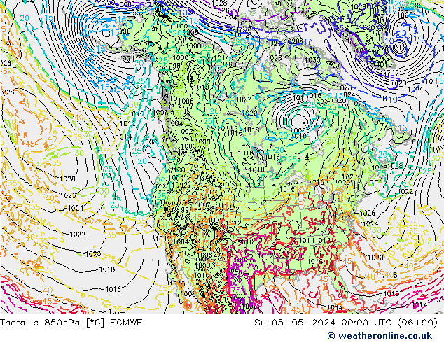 Theta-e 850hPa ECMWF So 05.05.2024 00 UTC