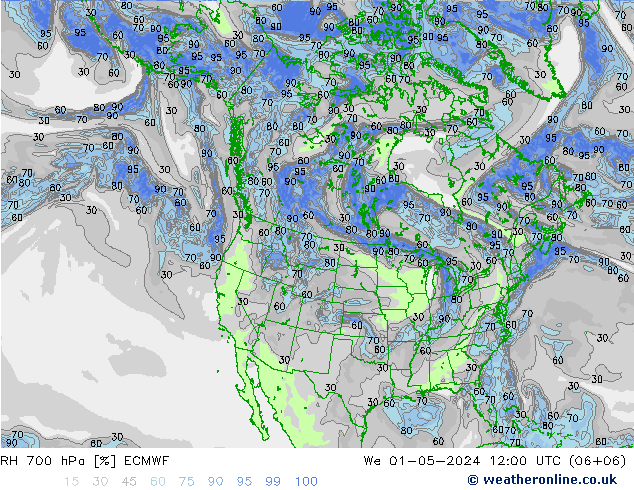 RH 700 hPa ECMWF Mi 01.05.2024 12 UTC