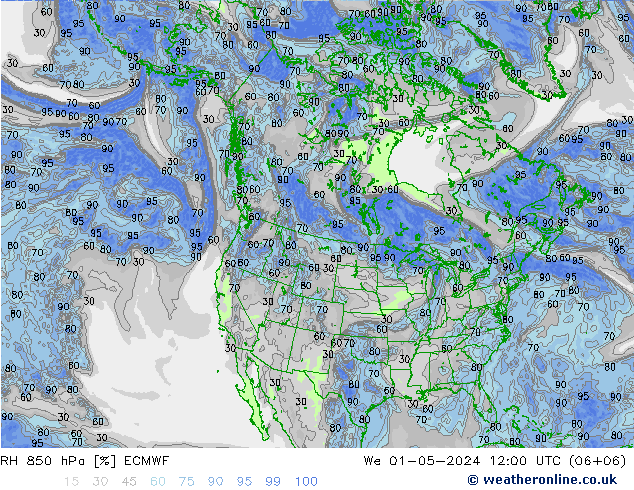 RH 850 hPa ECMWF Mi 01.05.2024 12 UTC