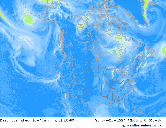 Deep layer shear (0-1km) ECMWF Sa 04.05.2024 18 UTC