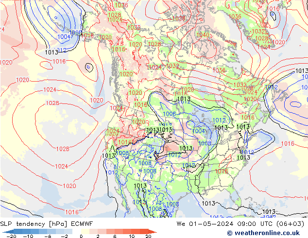 SLP tendency ECMWF We 01.05.2024 09 UTC