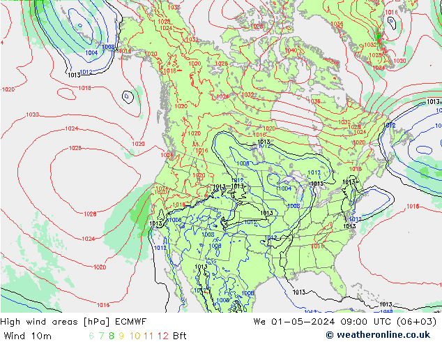 High wind areas ECMWF We 01.05.2024 09 UTC