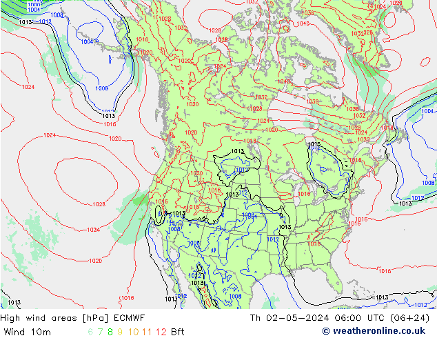 High wind areas ECMWF Čt 02.05.2024 06 UTC