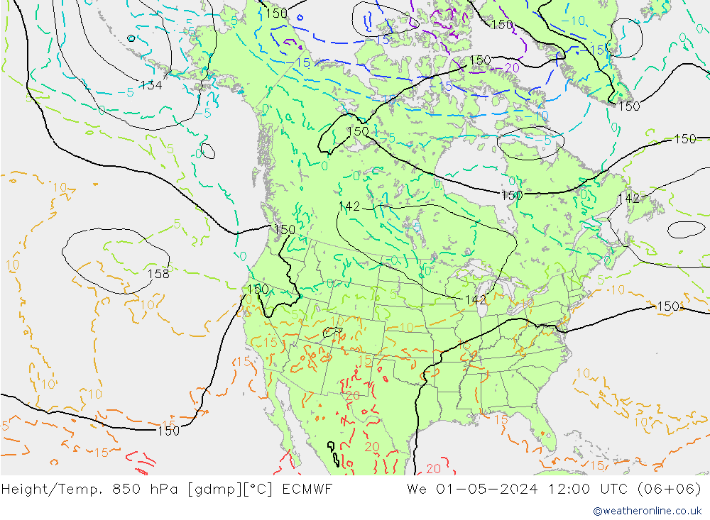 Z500/Rain (+SLP)/Z850 ECMWF Mi 01.05.2024 12 UTC