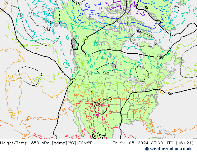 Height/Temp. 850 hPa ECMWF Th 02.05.2024 03 UTC