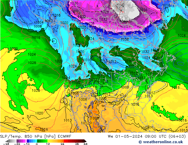 SLP/Temp. 850 hPa ECMWF We 01.05.2024 09 UTC