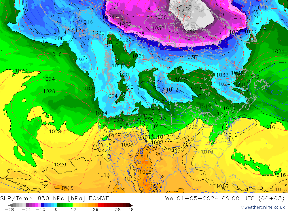 SLP/Temp. 850 hPa ECMWF St 01.05.2024 09 UTC