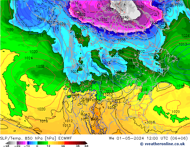 SLP/Temp. 850 hPa ECMWF Mi 01.05.2024 12 UTC