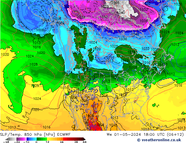 850 hPa Yer Bas./Sıc ECMWF Çar 01.05.2024 18 UTC