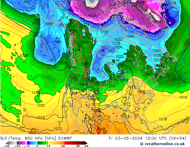 SLP/Temp. 850 hPa ECMWF Fr 03.05.2024 12 UTC