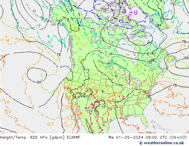 Height/Temp. 925 гПа ECMWF ср 01.05.2024 09 UTC