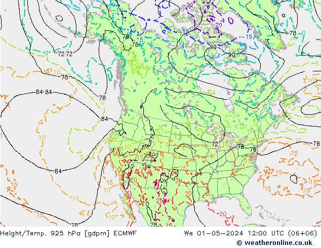 Height/Temp. 925 hPa ECMWF Mi 01.05.2024 12 UTC