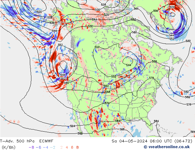 T-Adv. 500 hPa ECMWF Sa 04.05.2024 06 UTC