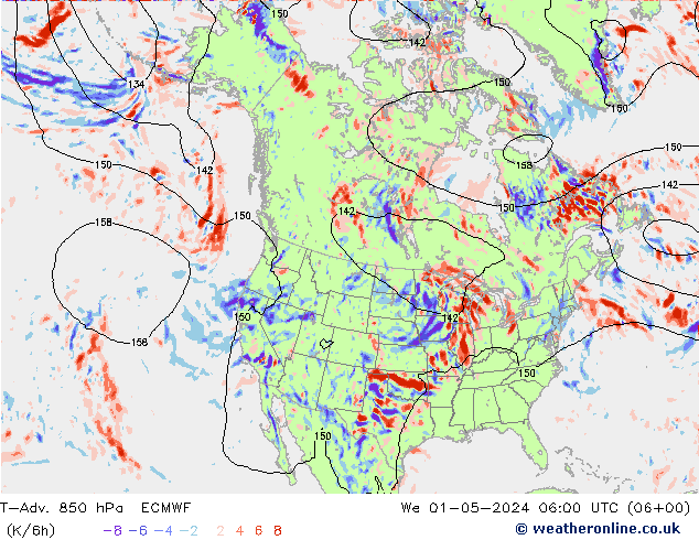 T-Adv. 850 hPa ECMWF We 01.05.2024 06 UTC