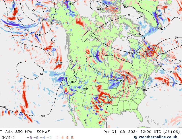 T-Adv. 850 hPa ECMWF Mi 01.05.2024 12 UTC