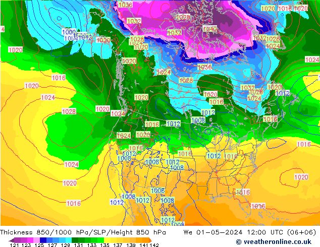 Schichtdicke 850-1000 hPa ECMWF Mi 01.05.2024 12 UTC