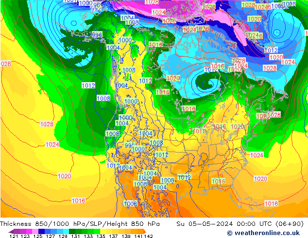 Schichtdicke 850-1000 hPa ECMWF So 05.05.2024 00 UTC