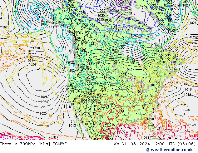 Theta-e 700hPa ECMWF Çar 01.05.2024 12 UTC