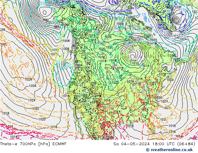 Theta-e 700hPa ECMWF Sa 04.05.2024 18 UTC