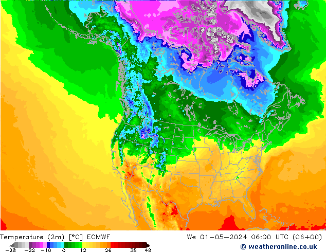 Sıcaklık Haritası (2m) ECMWF Çar 01.05.2024 06 UTC