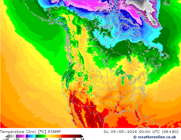 Temperatuurkaart (2m) ECMWF zo 05.05.2024 00 UTC