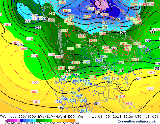 Schichtdicke 500-1000 hPa ECMWF Mi 01.05.2024 12 UTC